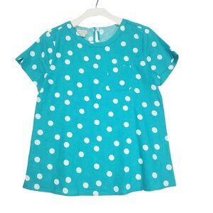 Van Heusen Polka Dot Linen Short Sleeve Casual Blouse Pocket Women Size S Resort